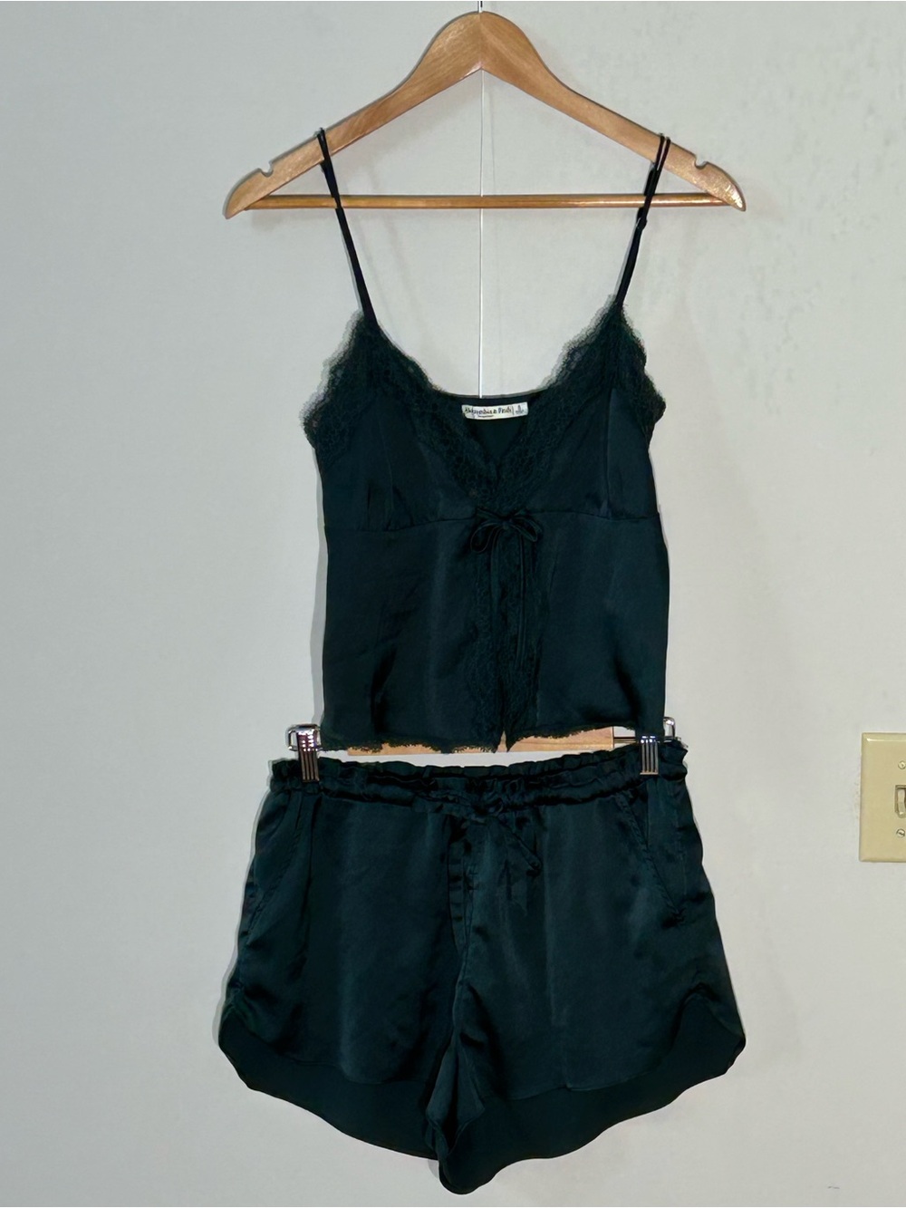 Abercrombie & Fitch Deep Green Satin Lace Cami and Shorts Set